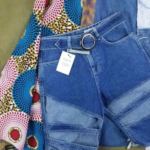 NWT ASOS DENIM Belted Cutout Mom Jeans